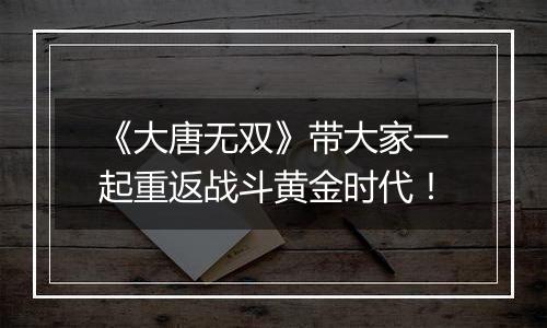 《大唐无双》带大家一起重返战斗黄金时代！