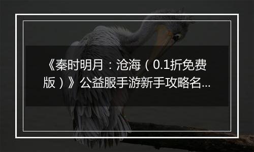 《秦时明月：沧海（0.1折免费版）》公益服手游新手攻略名剑篇
