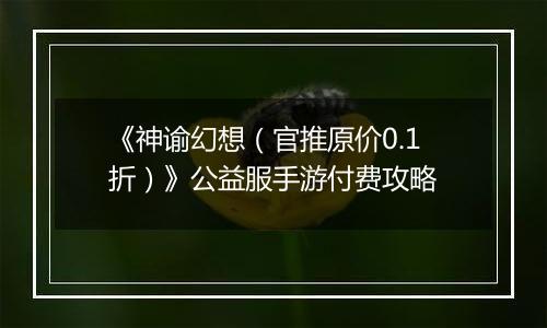 《神谕幻想（官推原价0.1折）》公益服手游付费攻略