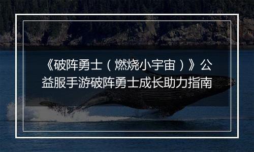 《破阵勇士（燃烧小宇宙）》公益服手游破阵勇士成长助力指南