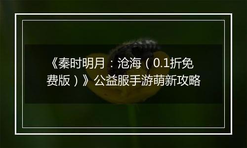 《秦时明月：沧海（0.1折免费版）》公益服手游萌新攻略