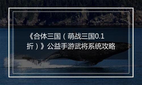 《合体三国（萌战三国0.1折）》公益手游武将系统攻略