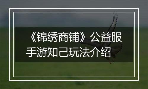 《锦绣商铺》公益服手游知己玩法介绍