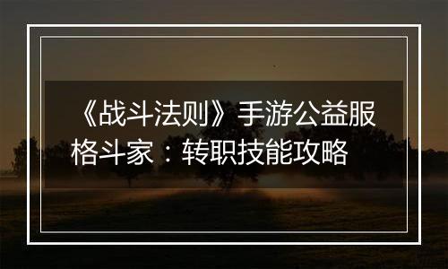 《战斗法则》手游公益服格斗家：转职技能攻略