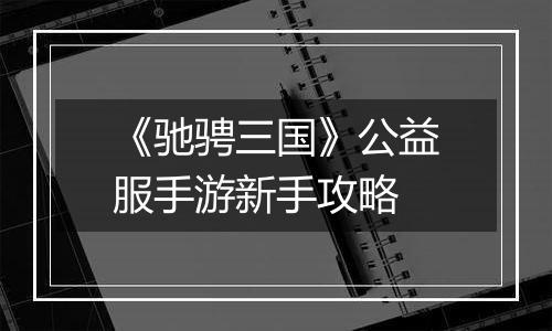《驰骋三国》公益服手游新手攻略