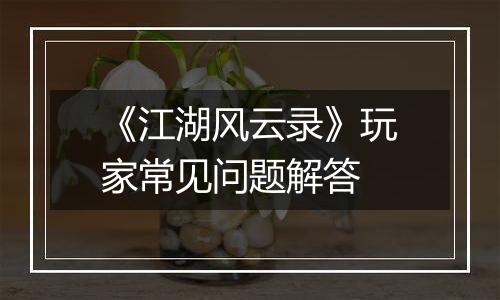 《江湖风云录》玩家常见问题解答