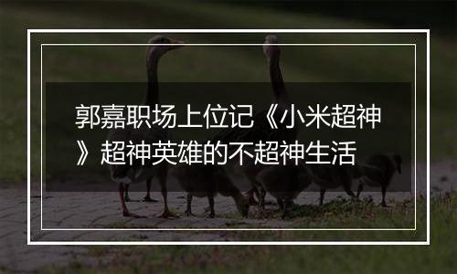 郭嘉职场上位记《小米超神》超神英雄的不超神生活