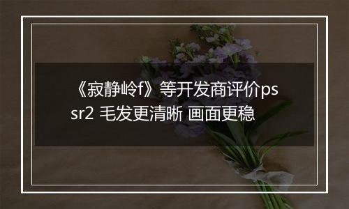 《寂静岭f》等开发商评价pssr2 毛发更清晰 画面更稳