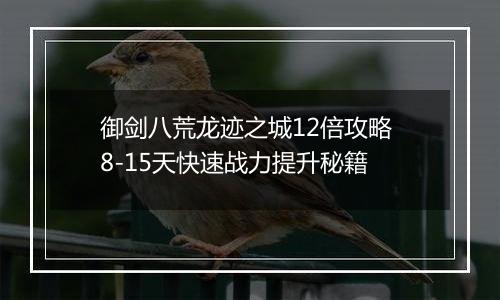 御剑八荒龙迹之城12倍攻略 8-15天快速战力提升秘籍
