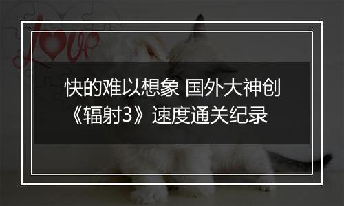 快的难以想象 国外大神创《辐射3》速度通关纪录