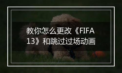 教你怎么更改《FIFA13》和跳过过场动画