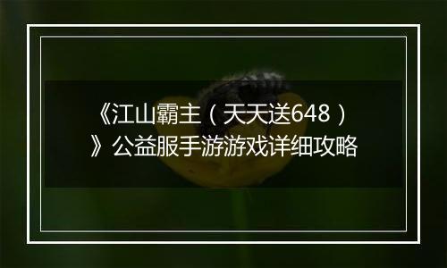 《江山霸主（天天送648）》公益服手游游戏详细攻略