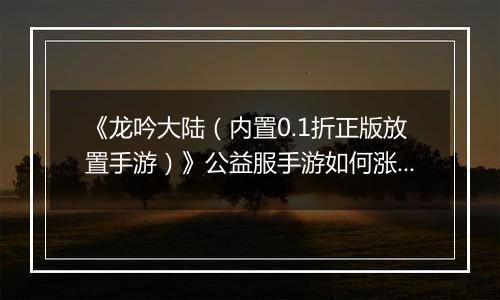 《龙吟大陆（内置0.1折正版放置手游）》公益服手游如何涨战力