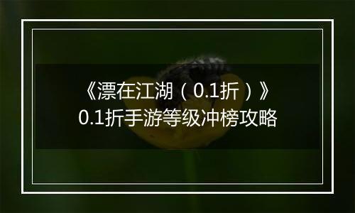 《漂在江湖（0.1折）》0.1折手游等级冲榜攻略