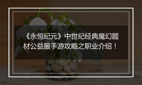 《永恒纪元》中世纪经典魔幻题材公益服手游攻略之职业介绍！