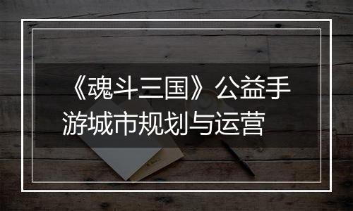《魂斗三国》公益手游城市规划与运营