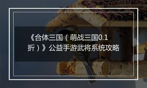 《合体三国（萌战三国0.1折）》公益手游武将系统攻略