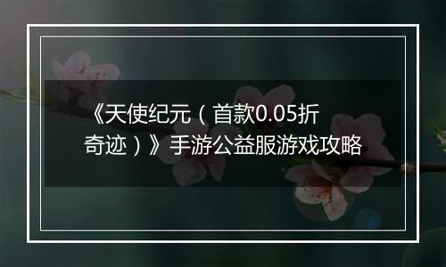 《天使纪元（首款0.05折奇迹）》手游公益服游戏攻略