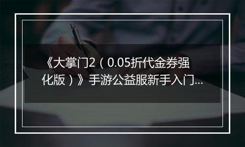 《大掌门2（0.05折代金券强化版）》手游公益服新手入门必读手册