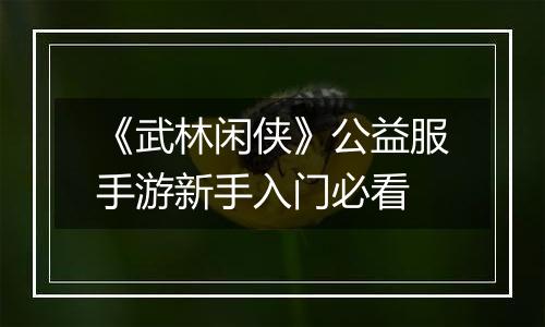 《武林闲侠》公益服手游新手入门必看