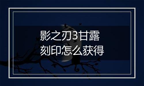 影之刃3甘露刻印怎么获得