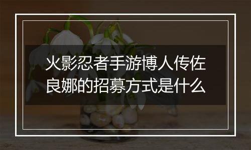 火影忍者手游博人传佐良娜的招募方式是什么