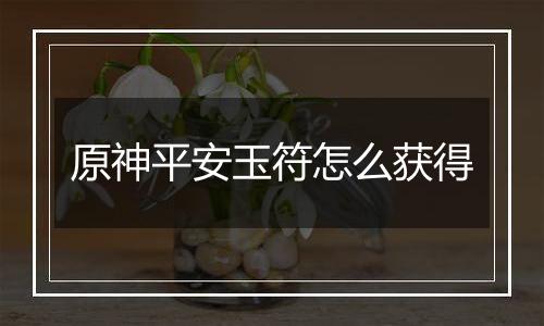 原神平安玉符怎么获得