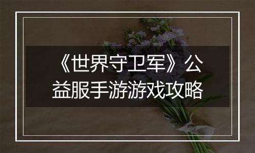 《世界守卫军》公益服手游游戏攻略