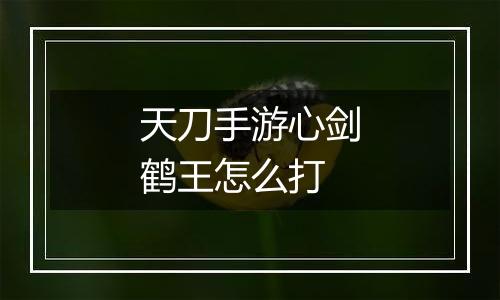 天刀手游心剑鹤王怎么打