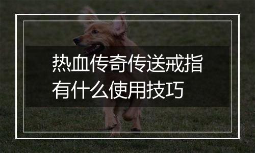 热血传奇传送戒指有什么使用技巧