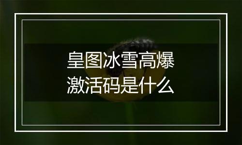 皇图冰雪高爆激活码是什么