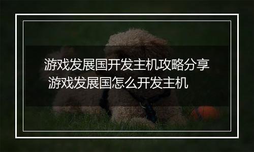 游戏发展国开发主机攻略分享 游戏发展国怎么开发主机