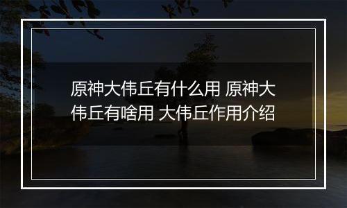 原神大伟丘有什么用 原神大伟丘有啥用 大伟丘作用介绍