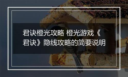 君诀橙光攻略 橙光游戏《君诀》隐线攻略的简要说明
