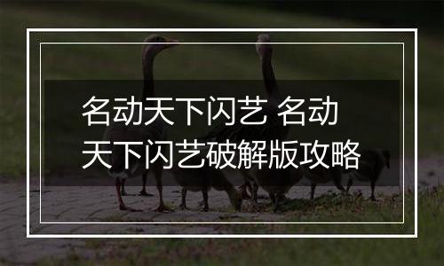 名动天下闪艺 名动天下闪艺破解版攻略