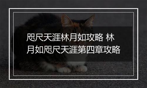 咫尺天涯林月如攻略 林月如咫尺天涯第四章攻略