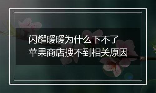 闪耀暖暖为什么下不了 苹果商店搜不到相关原因