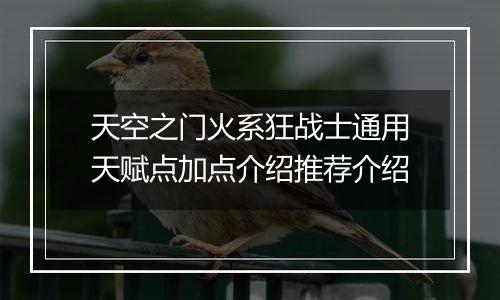 天空之门火系狂战士通用天赋点加点介绍推荐介绍