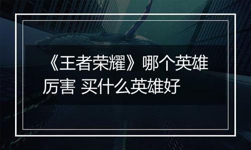 《王者荣耀》哪个英雄厉害 买什么英雄好