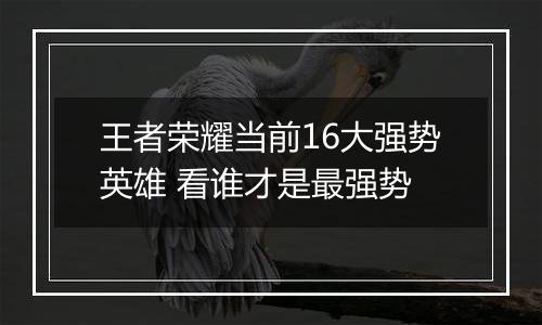 王者荣耀当前16大强势英雄 看谁才是最强势
