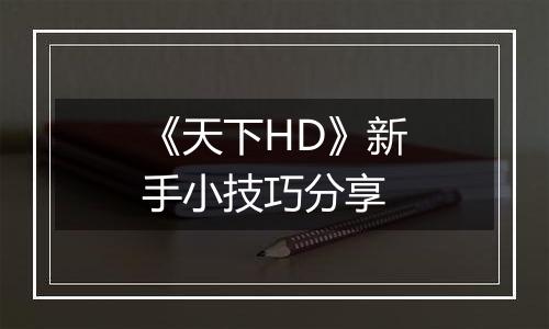 《天下HD》新手小技巧分享
