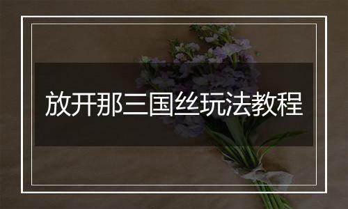 放开那三国丝玩法教程