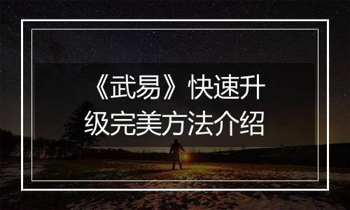 《武易》快速升级完美方法介绍