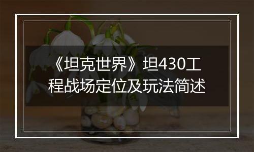 《坦克世界》坦430工程战场定位及玩法简述