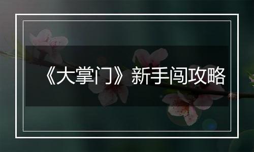 《大掌门》新手闯攻略