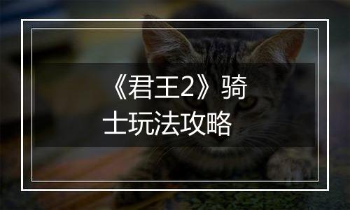 《君王2》骑士玩法攻略