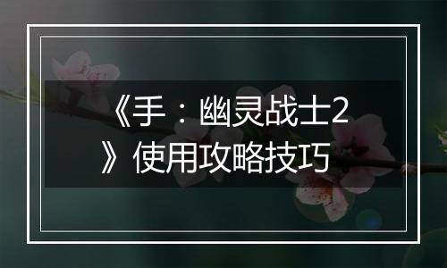 《手：幽灵战士2》使用攻略技巧