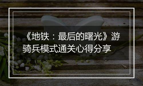 《地铁：最后的曙光》游骑兵模式通关心得分享