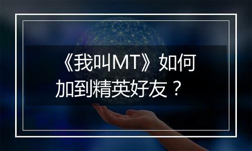 《我叫MT》如何加到精英好友？