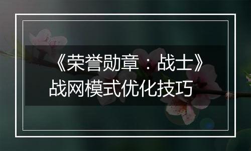 《荣誉勋章：战士》战网模式优化技巧